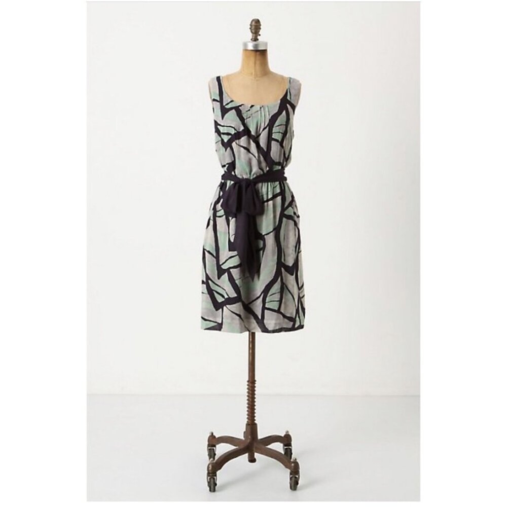 $98 NWT Anthropologie Odille M Dress Damselfly Sundress Green Black Art Deco